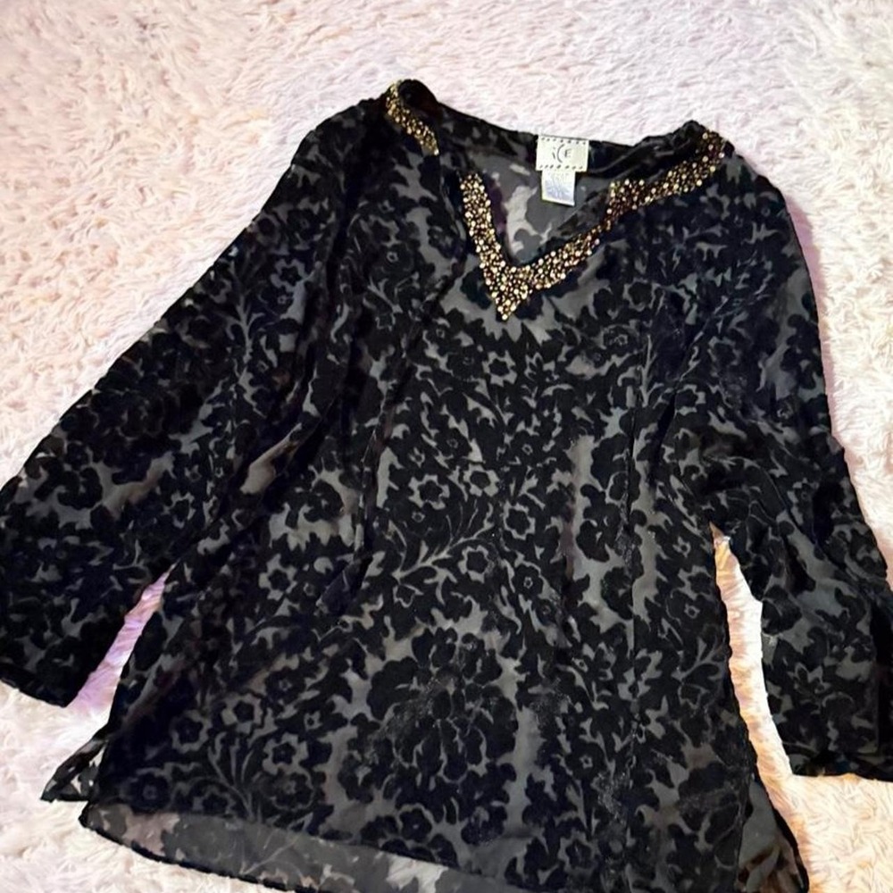 Regal Whimsygoth Victorian Baroque Velvet Burnout Tunic Womens XL Renaissance
